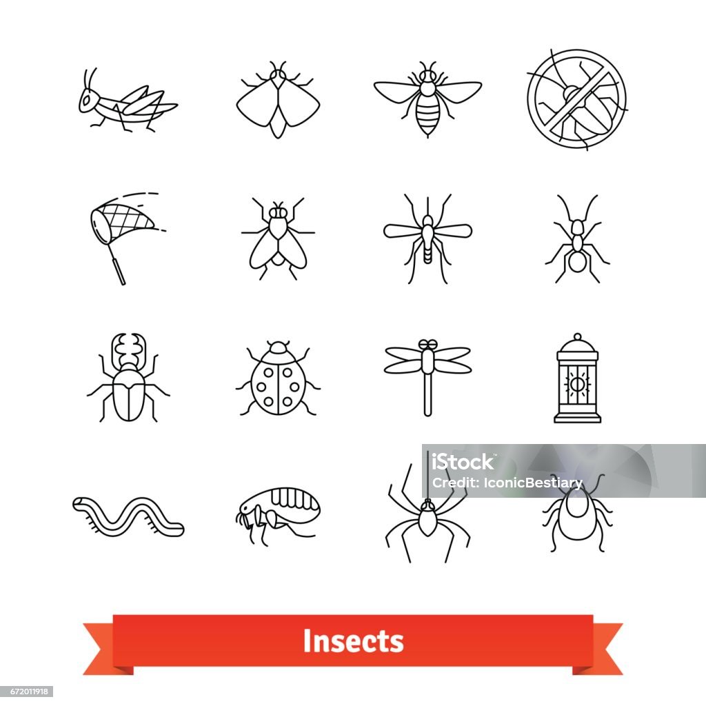 Insectes et les ravageurs extermination fine ligne icônes set - clipart vectoriel de Insecte libre de droits