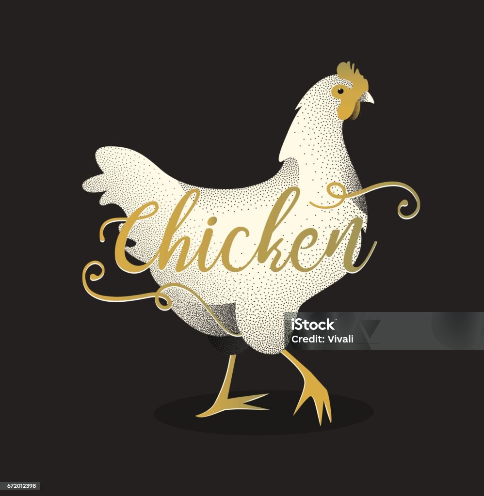 Poultry Lettering Chicken Hand Drawn Lettering Card Design Pointilism Graphic Style Stock ...