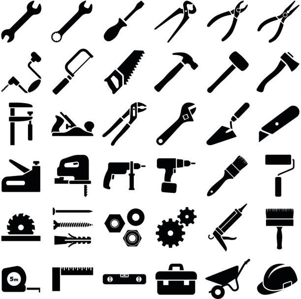 Construction and work tool Construction tool icon collection - vector illustration hand saw stock illustrations