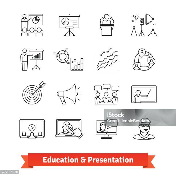 Online Education And Academic Presentation Stock Illustration - Download Image Now - Icon Symbol, Public Speaker, Speaker