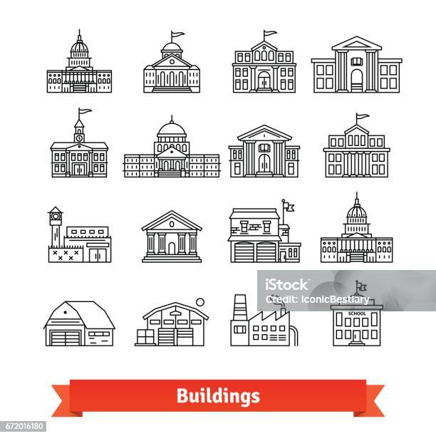 Government And Educational Public Building Set Stock Illustration - Download Image Now - Government Building, Icon Symbol, Building Exterior