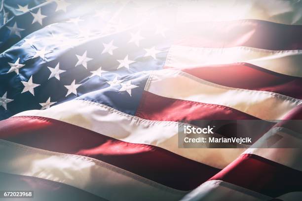 Usa Flag American Flag American Flag Blowing Wind Closeup Studio Shot Stock Photo - Download Image Now