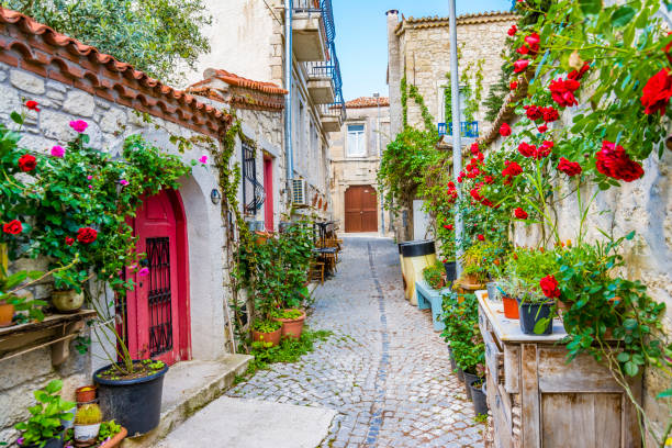 Street view of Alacati Town in the Turkey stock photo
