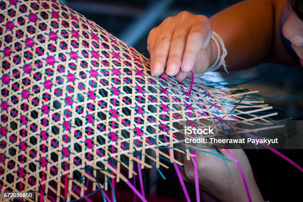 Close Up Hands Weaving A Woven Mat Thais Artwork Stock Photo - Download Image Now