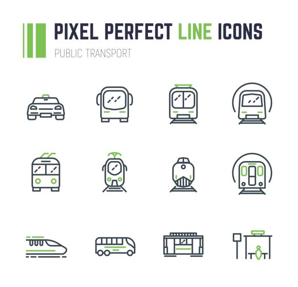 ilustraciones, imágenes clip art, dibujos animados e iconos de stock de conjunto de iconos de transporte público 12 - trolebús