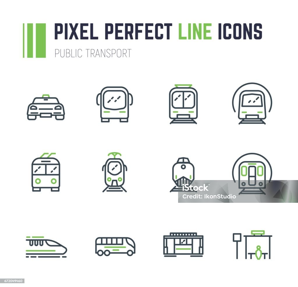 Transports publics 12 jeu d’icônes - clipart vectoriel de Icône libre de droits