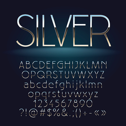 Vector Set Of Slim Silver Letters Numbers And Symbols Stock Illustration -  Download Image Now - iStock