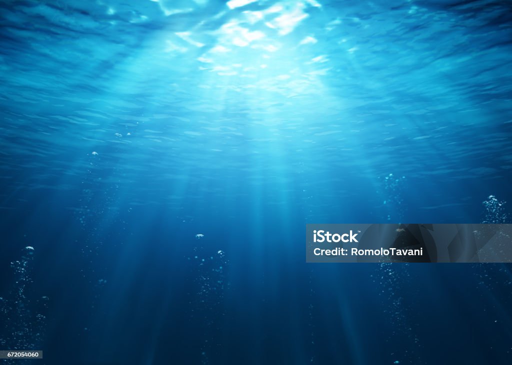 Underwater Scene With Bubbles And Sunbeams - 3d Illustration Abyss - Undersea And Depth Blue Sea Stock Photo