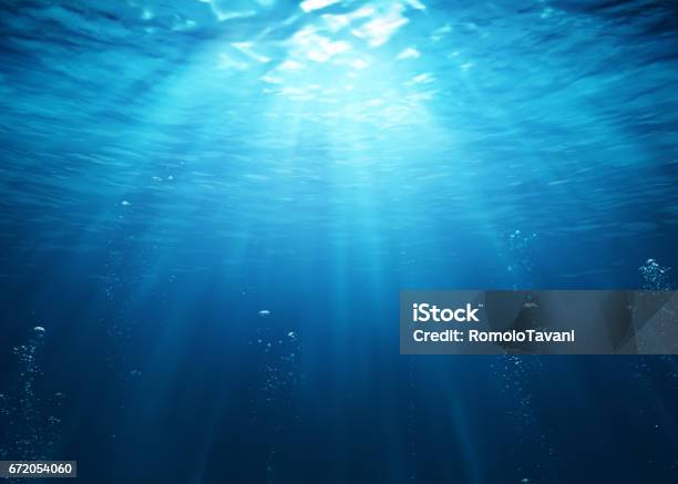 Underwater Scene With Bubbles And Sunbeams 3d Illustration Stock Photo - Download Image Now