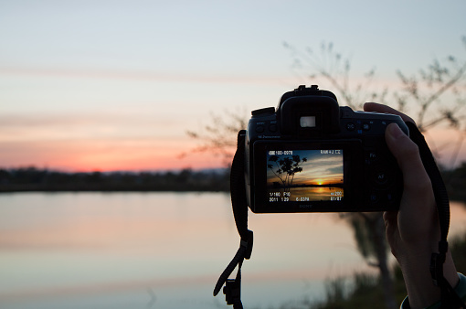 A sunset on river view through camera