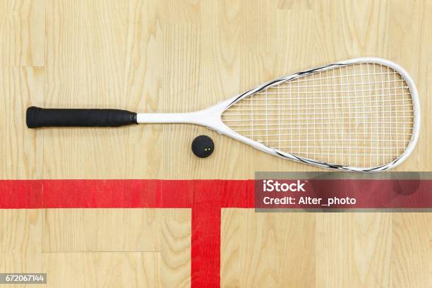 Squash Racket And Ball Top View Stock Photo - Download Image Now - Squash - Sport, Sport, Sports Court