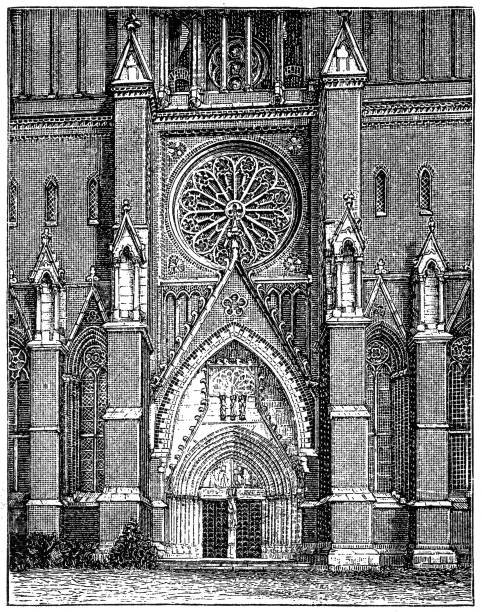 스웨덴. 웁살라 대성당, 스 칸디 나 비아에서 가장 높은입니다. - window rose window gothic style architecture stock illustrations