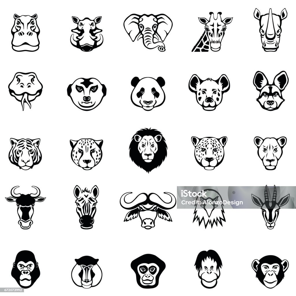 African Animal Faces Wild African Animal Faces Icon Symbol stock vector