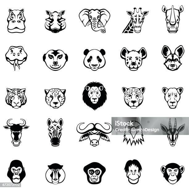 African Animal Faces Stock Illustration - Download Image Now - Icon Symbol, Animal Head, Illustration