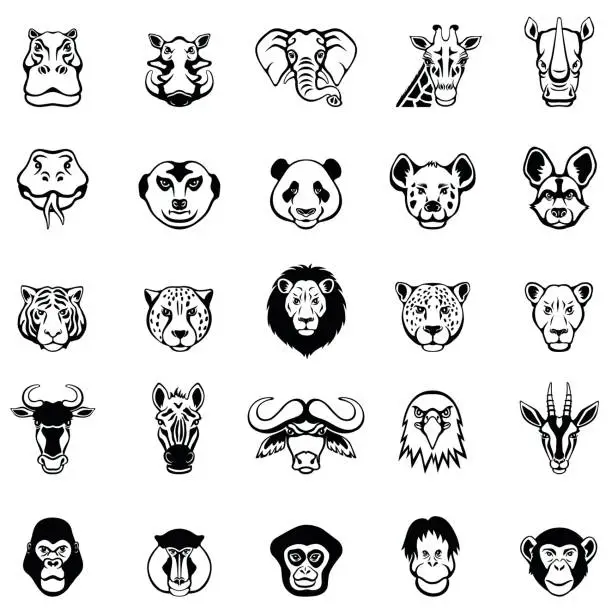 Vector illustration of African Animal Faces