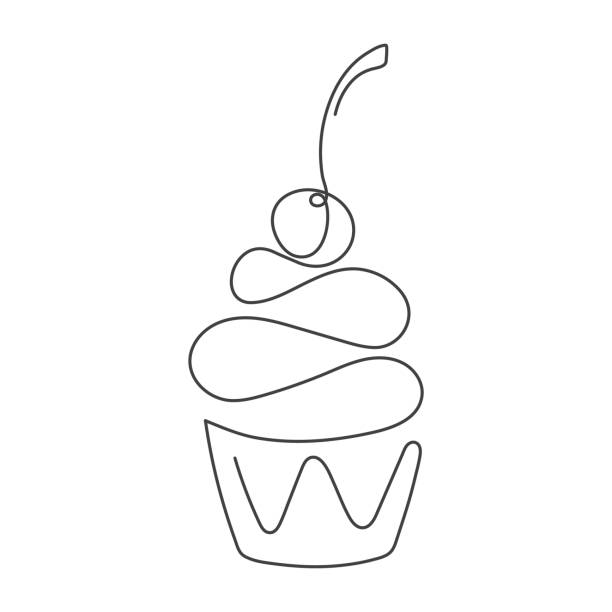 durchgehende linie cupcake mit sahnehäubchen isoliert auf weißem hintergrund. vektor-illustration. - tierimitation stock-grafiken, -clipart, -cartoons und -symbole