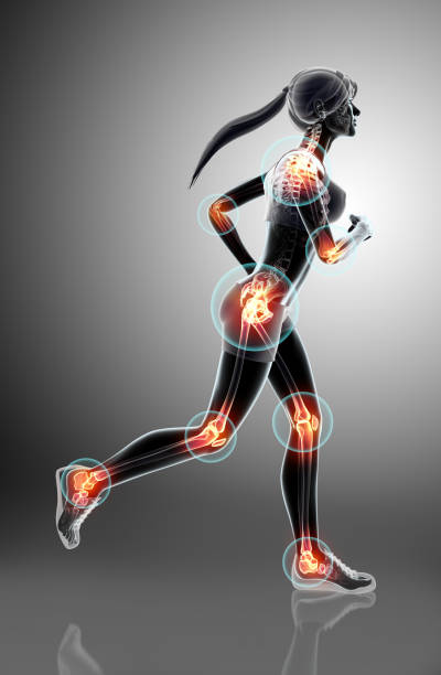 ilustrações de stock, clip art, desenhos animados e ícones de 3d illustration - woman runing pose. - human joint human knee pain x ray