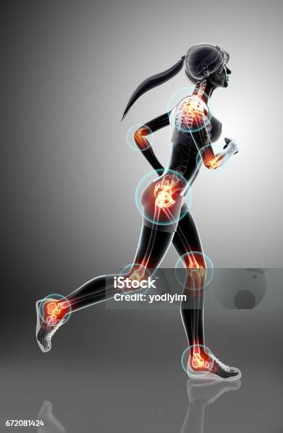 3d Illustration Woman Runing Pose Stock Illustration - Download Image Now - Running, The Human Body, Joint - Body Part