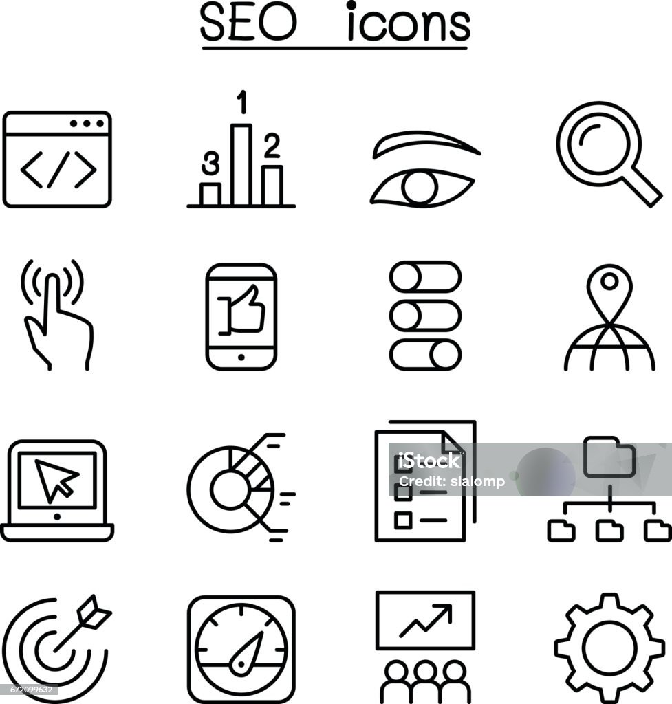 SEO & Optimization icon set in thin line style Icon Symbol stock vector