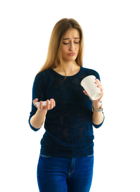 girl with empty cup of coffee stock photo