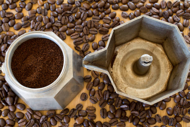 istock Ground coffee in moka pot. 672112784