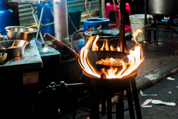 istock Fire burn is cooking on iron pan,stir fire very hot. 672116120