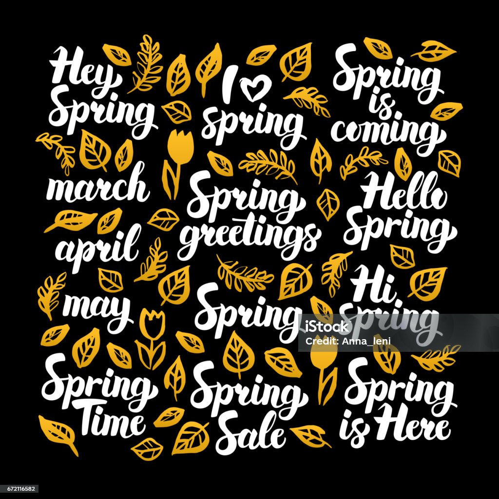 Spring Calligraphy Set Spring Calligraphy Design Stock Illustration - Download Image Now ...