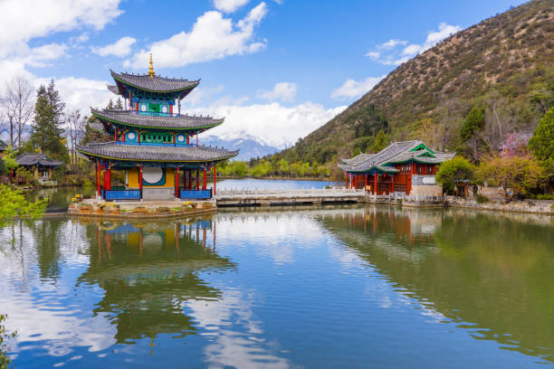 Black Dragon Pool. It's a famous pond in the scenic Jade Spring Park (Yu Quan Park)  in Yunnan province, China. Black Dragon Pool. It's a famous pond in the scenic Jade Spring Park (Yu Quan Park)  in Yunnan province, China. yunnan province stock pictures, royalty-free photos & images