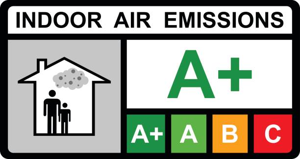 luftqualität in innenräumen-emissionen vektor-design - air quality stock-grafiken, -clipart, -cartoons und -symbole