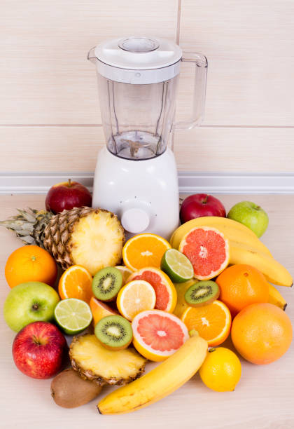 istock Blender with group of fruits 672123490