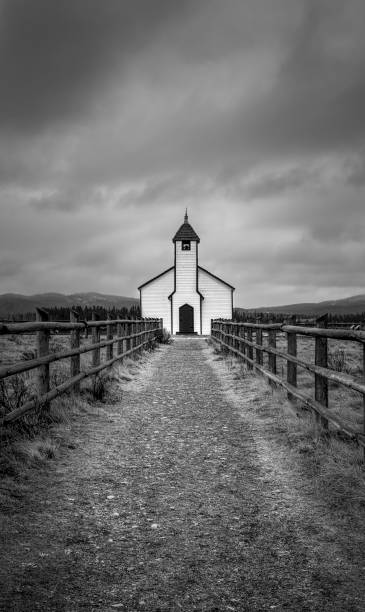 kościół historyczny czarno-biały - steeple outdoors vertical alberta zdjęcia i obrazy z banku zdjęć