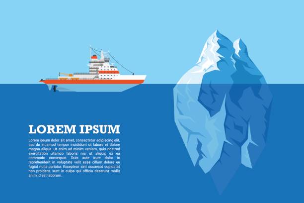 iceberg and ship picture of diesel icebreaker ship and iceberg, flat style illustration underwater exploration stock illustrations