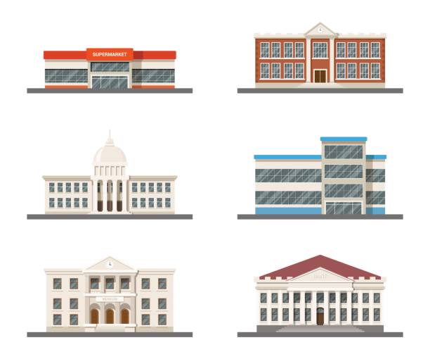 ilustrações, clipart, desenhos animados e ícones de conjunto de edifícios da cidade - city government town hall government building