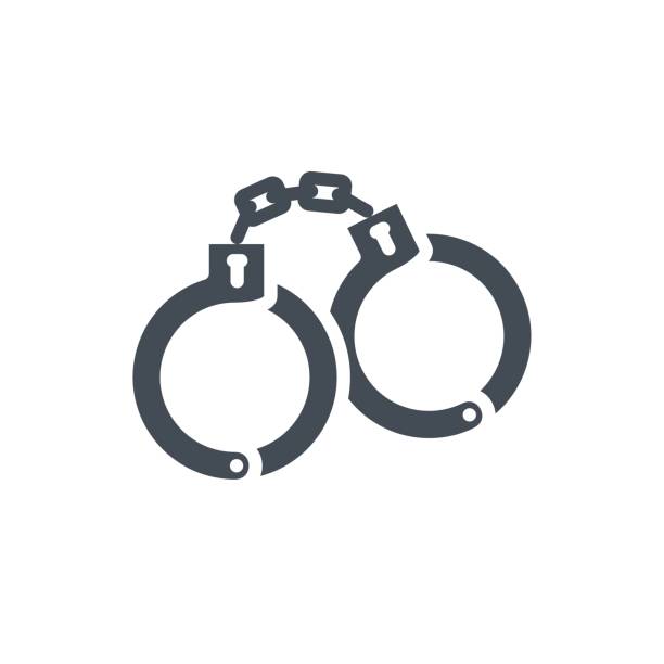 ilustrações de stock, clip art, desenhos animados e ícones de police service work silhouette icon handcuff - crime