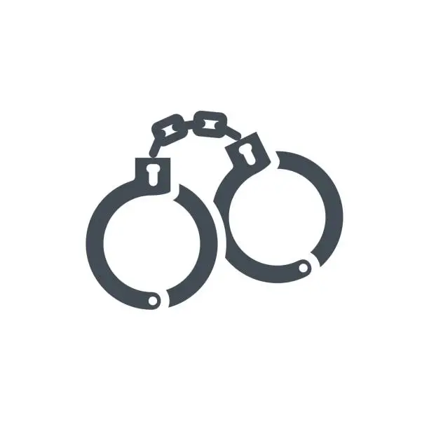 Vector illustration of Police Service Work Silhouette Icon Handcuff