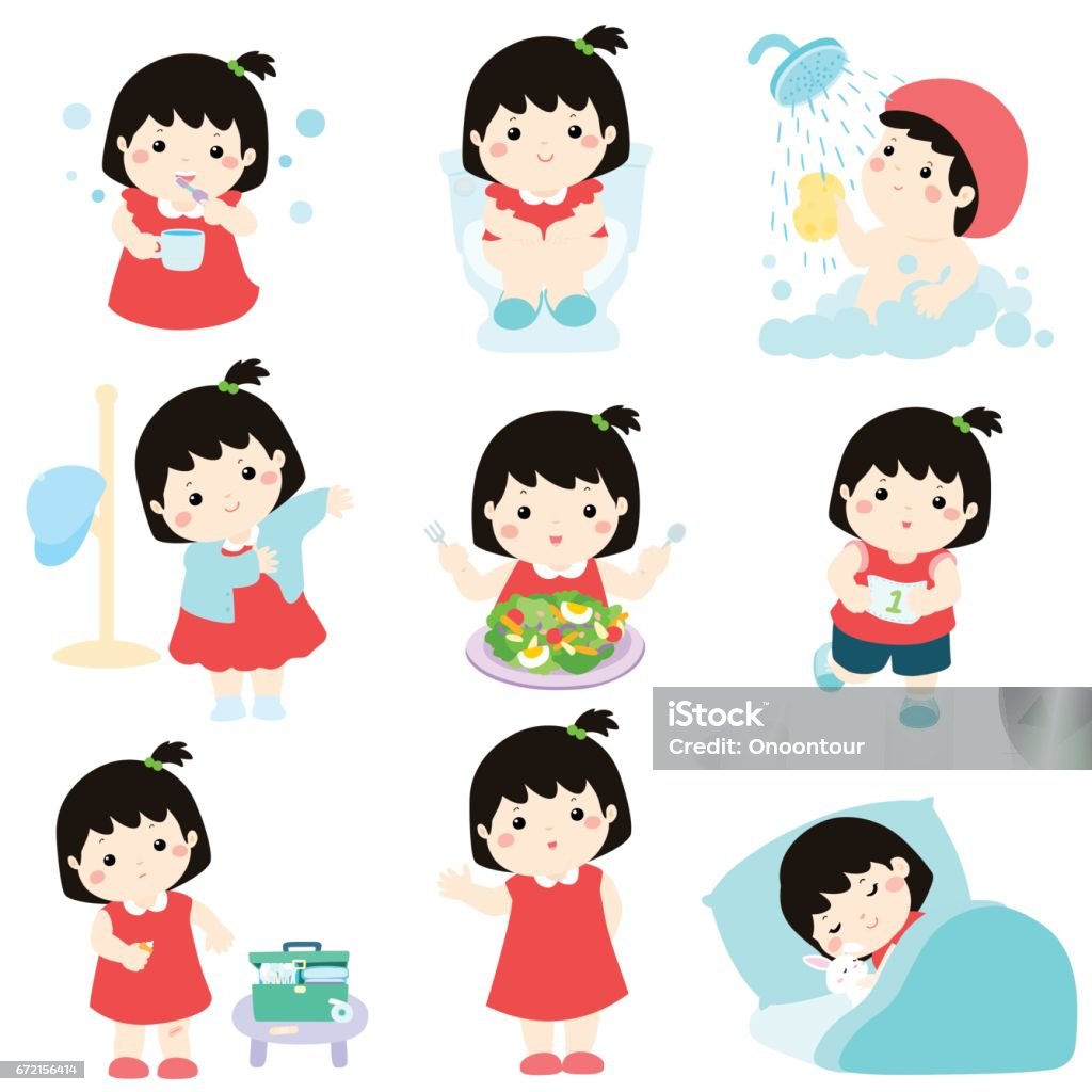Healthy Hygiene For Girl Cartoon Vector Stock Illustration ...