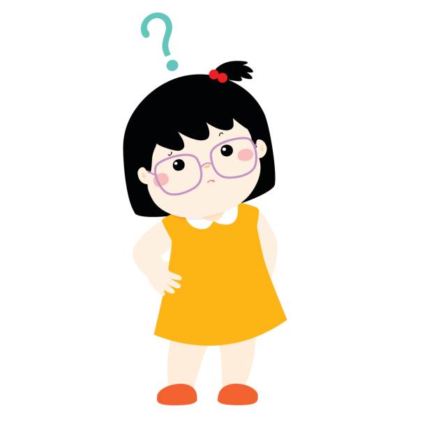 Little Girl Black Hair Wear Glasses Wondering Cartoon Character Vector  Stock Illustration - Download Image Now - iStock