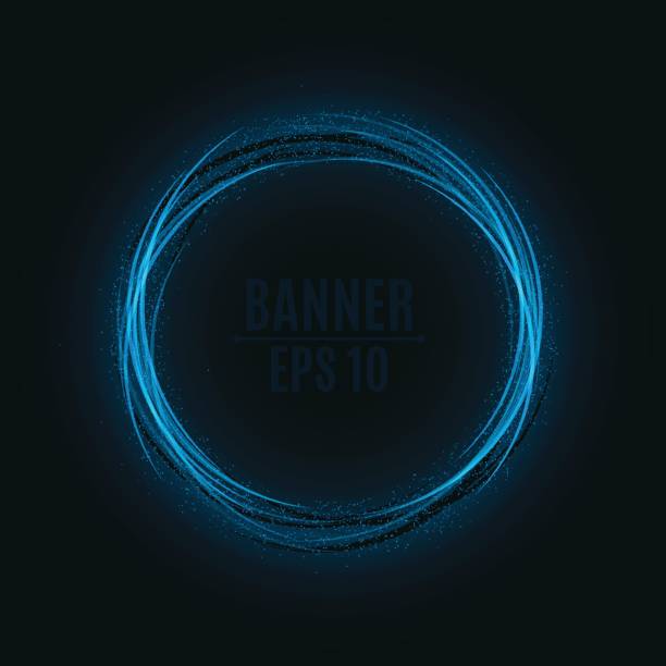 istock Abstract blue banner of swirling bands and particles. A fantastic circle. Magic funnel. Vector illustration on a dark background. EPS 10 672172446