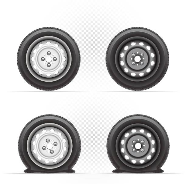 roda mengembang dan kempes - tyre garage ilustrasi stok