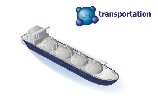 illustrations, cliparts, dessins animés et icônes de transport de gaz naturel liquéfié. méthanier, gaz naturel ch4. infographie de l’industrie pétrolière et gazière. - isometric natural gas tanker shipping