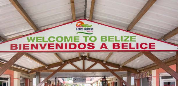 Belize City: Welcome sign to Belize at water front in Belize city.