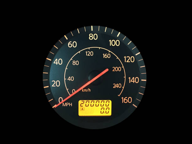 High Mileage Odometer Isolated on Black Photograph of a car speedometer with exactly 200,000 miles on the odometer.  Isolated on black.  Concepts could include age, reliability, transportation, other. car odometer stock pictures, royalty-free photos & images