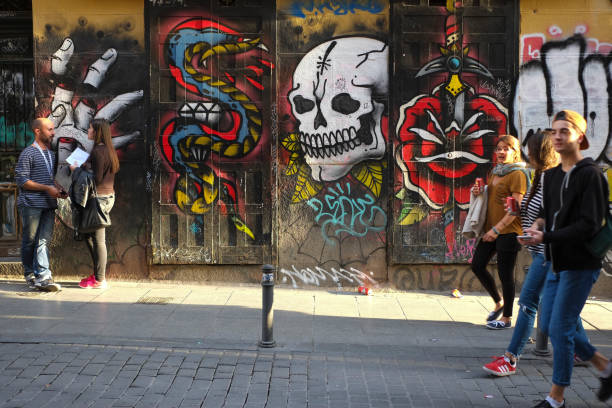 Detail of a graffiti painted on a wall.