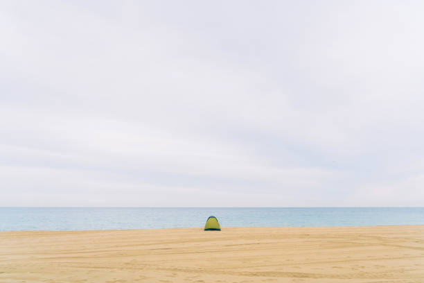 Tent on the beach  near the sea in Barcelona, Spain