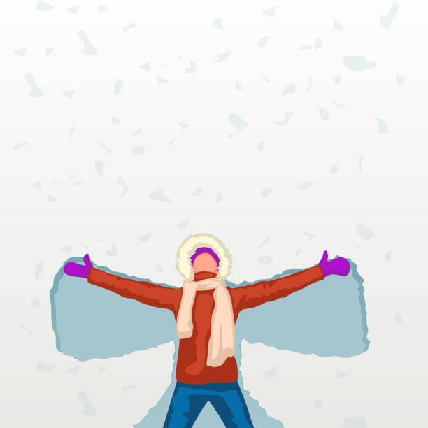 female snow angel illustration of female colored silhoeutte lying on snow and making angel snow angels stock illustrations