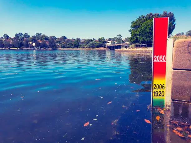 Photo of Sea level rise indicator placed on Sydney Harbour.