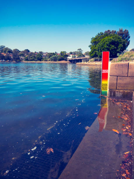 istock Sea level rise indicator placed on Sydney Harbour. 672207378