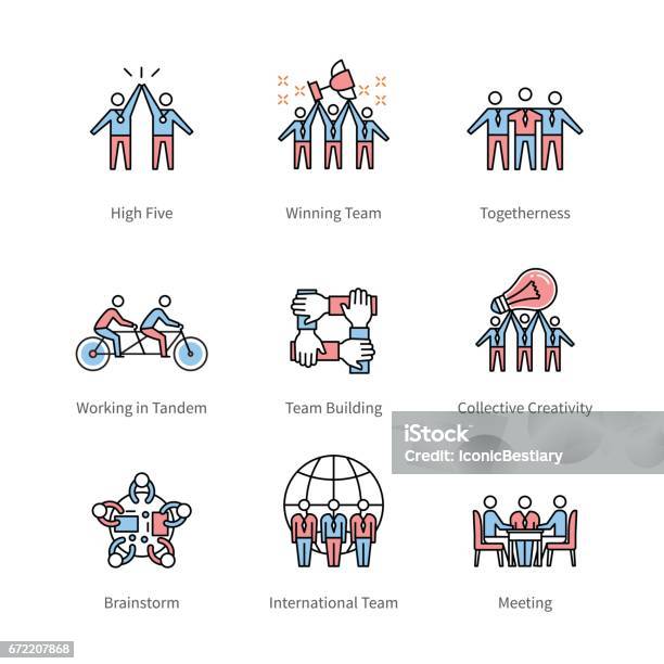 Ilustración de Trabajo En Equipo Gestión Negocio Concepto Símbolos y más Vectores Libres de Derechos de Ícono
