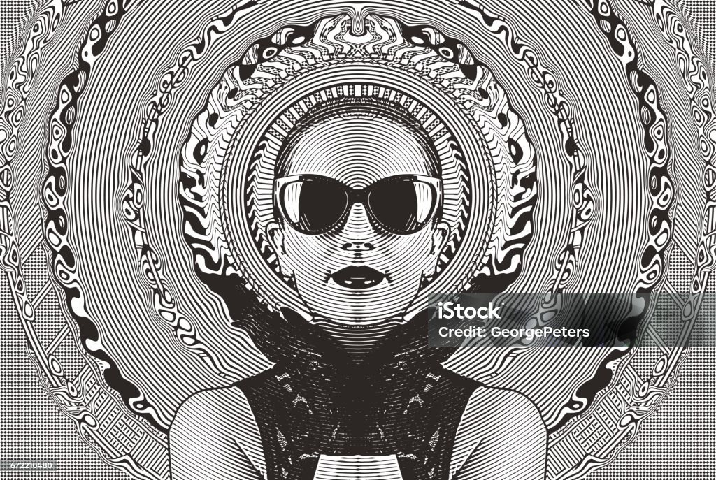 Glamorous woman with half tone pattern background frame Engraving of one glamorous woman with half tone pattern background frame Poster stock vector