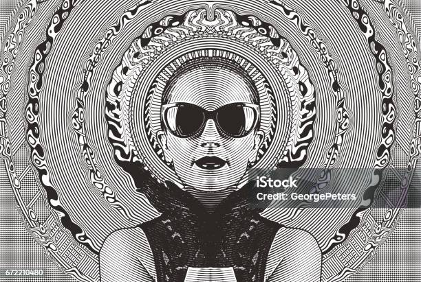 Glamorous Woman With Half Tone Pattern Background Frame Stock Illustration - Download Image Now
